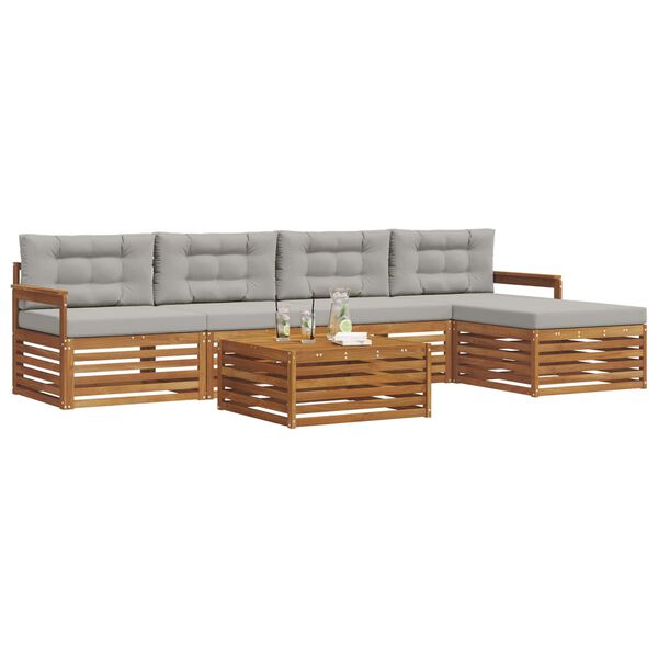 vidaXL Buiten bankenset met kussen 6 pcs Natuurlijk en Lichtgrijs