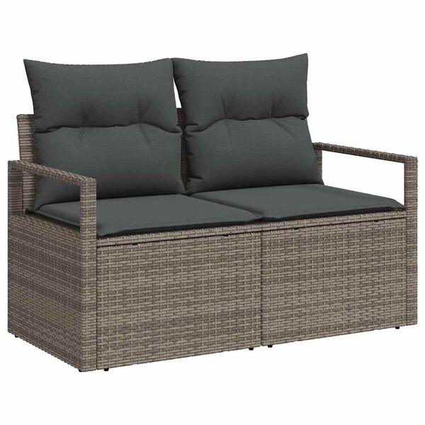 vidaXL Tuin Sofa Set met kussen met opslag 8 pcs Grijs Poly riet