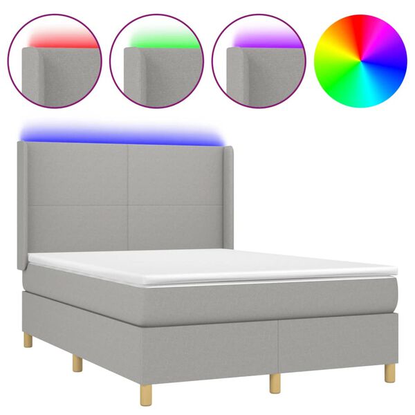 vidaXL Boxspring met matras en LED stof lichtgrijs 140x190 cm
