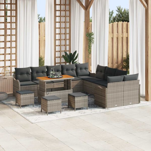 vidaXL Tuin Sofa Set met kussen met opslag met kussen 14 pcs Grijs