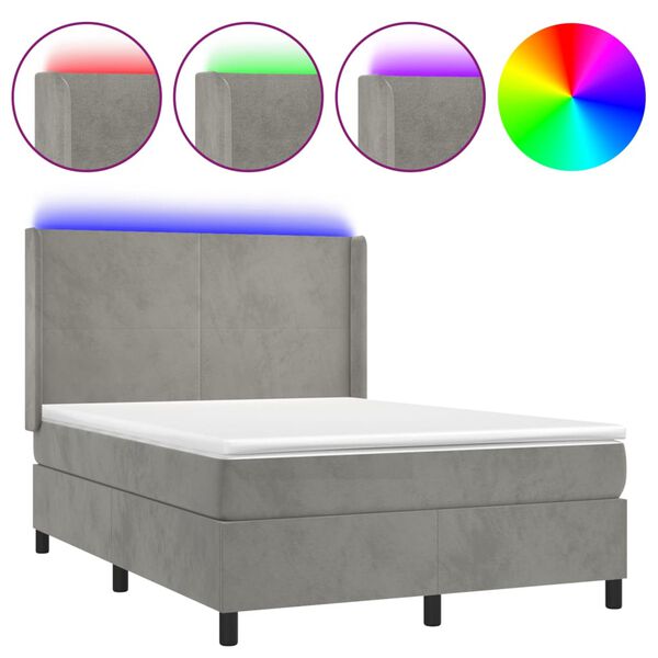 vidaXL Boxspring met matras en LED fluweel lichtgrijs 140x200 cm