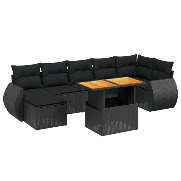 vidaXL 8-delige Loungeset met kussens poly rattan zwart