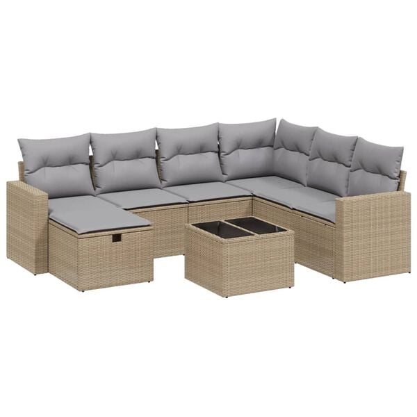 vidaXL 8-delige Loungeset met kussens poly rattan gemengd beige