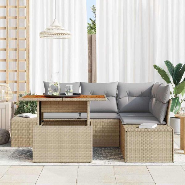 vidaXL Tuin Sofa Set met opslag 5 pcs Beige Poly riet