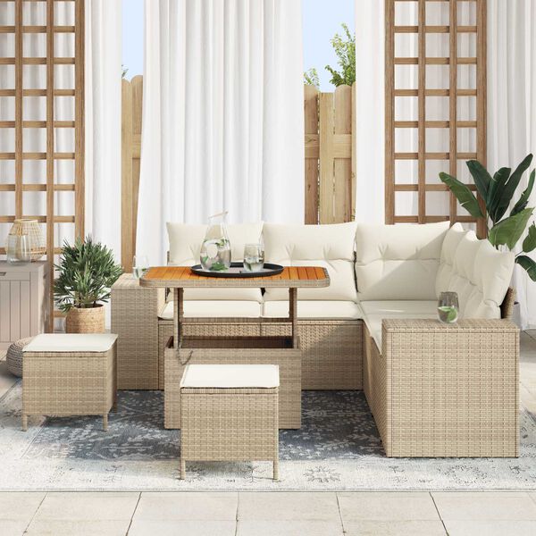 vidaXL Tuin Sofa Set met kussen met opslag 8 pcs Beige en Cr&egrave;me