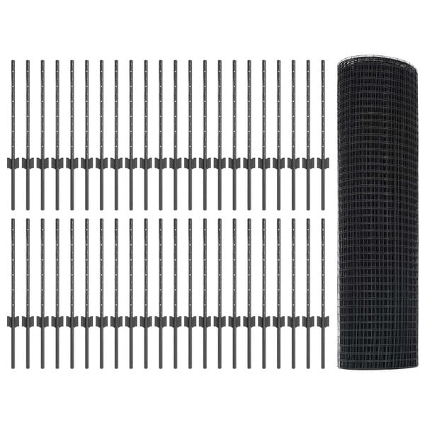 vidaXL Hek met Paal Grijs 0,5 x 100 m Staal en PVC