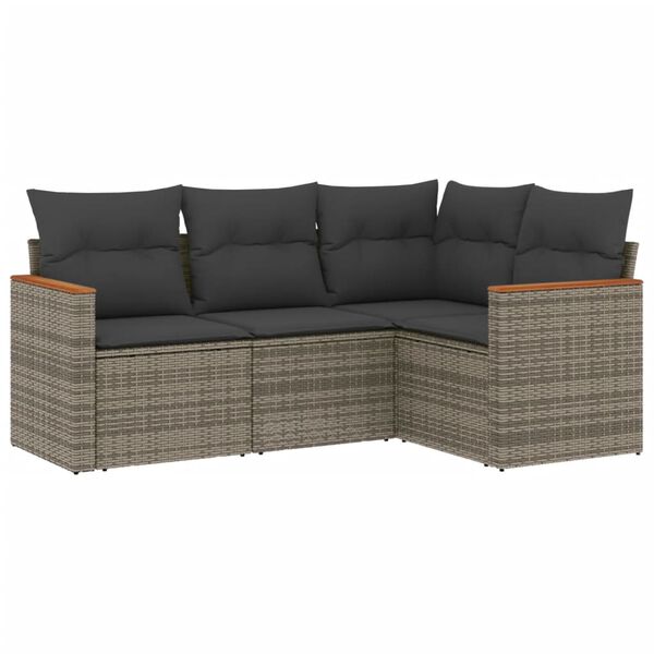 vidaXL 4-delige Loungeset met kussens poly rattan grijs