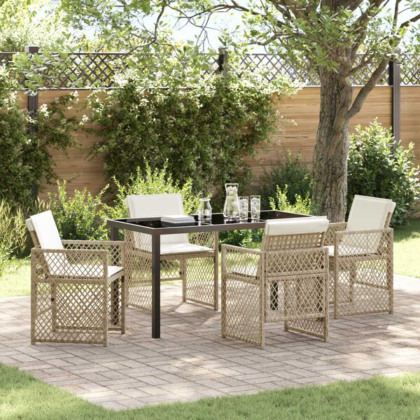 vidaXL Tuin eettafelset 5 pcs Beige poly rattan