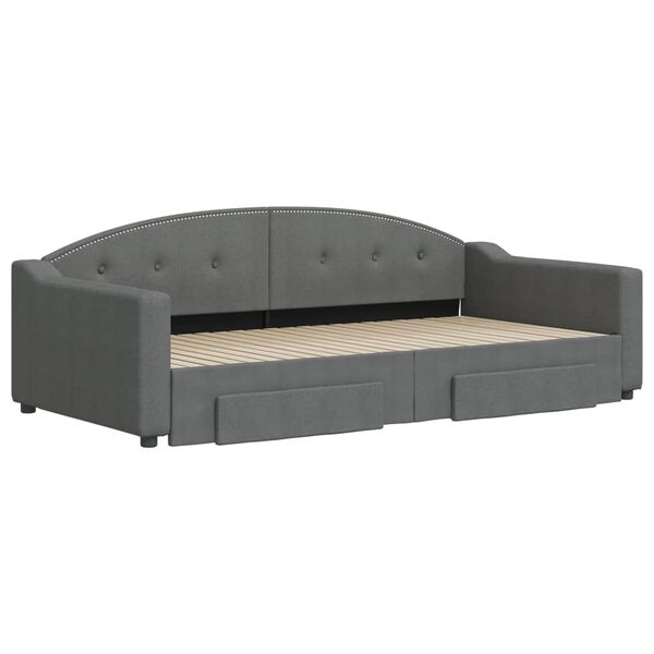 vidaXL Slaapbank onderschuifbed en lades 100x200 cm stof donkergrijs