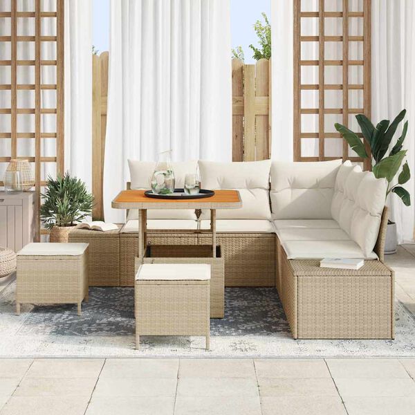 vidaXL Tuin Sofa Set met kussen 8 pcs Beige Poly riet