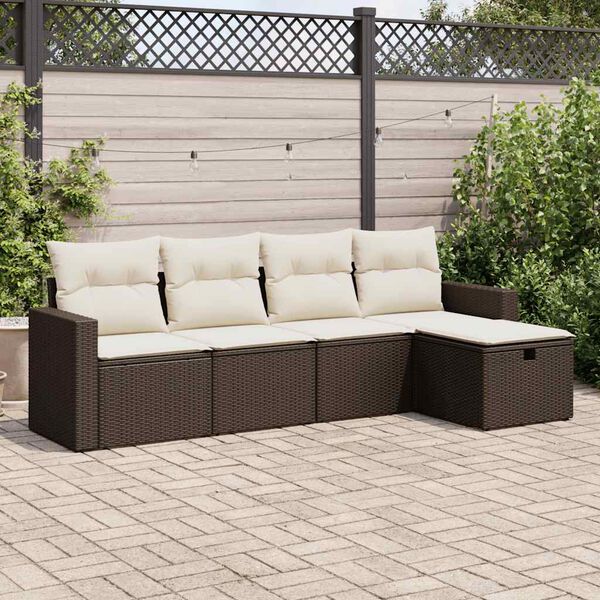 vidaXL 5-delige Loungeset met kussens poly rattan bruin