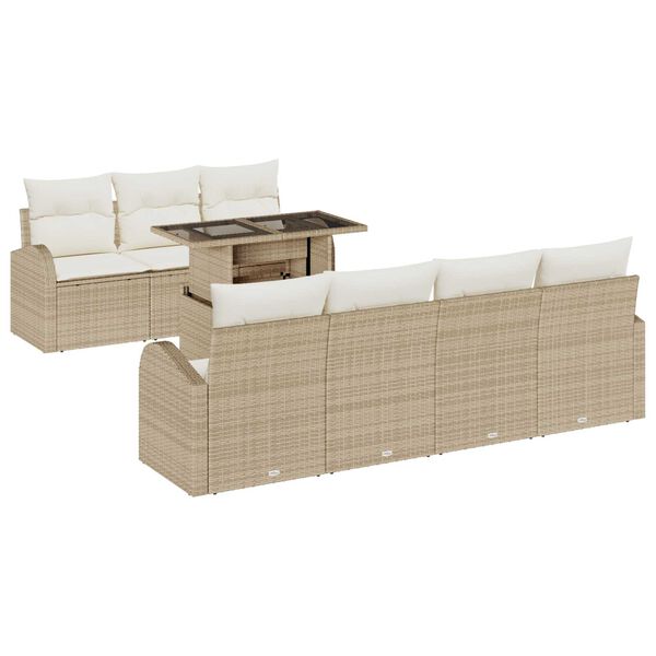 vidaXL Tuin Sofa Set met kussen met opslag 8 pcs Beige Poly Rattan