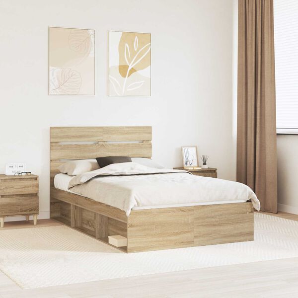 vidaXL Bedframe Sonoma Eiken 135 x 190 cm Massief grenenhout