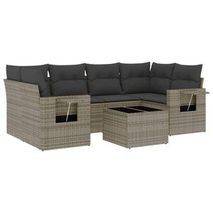 vidaXL 7-delige Loungeset met kussens poly rattan grijs