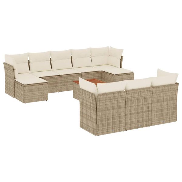 vidaXL 11-delige Tuinset met kussens poly rattan beige
