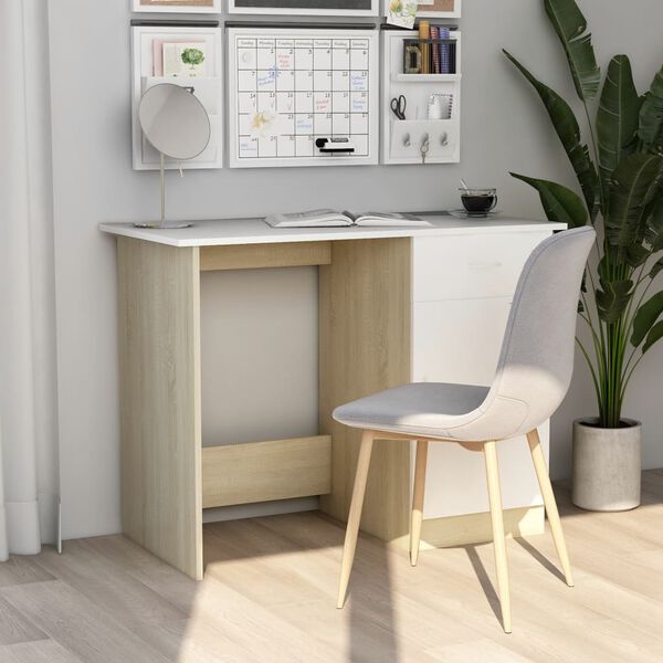 vidaXL Bureau 100x50x76 cm bewerkt hout wit en sonoma eikenkleurig