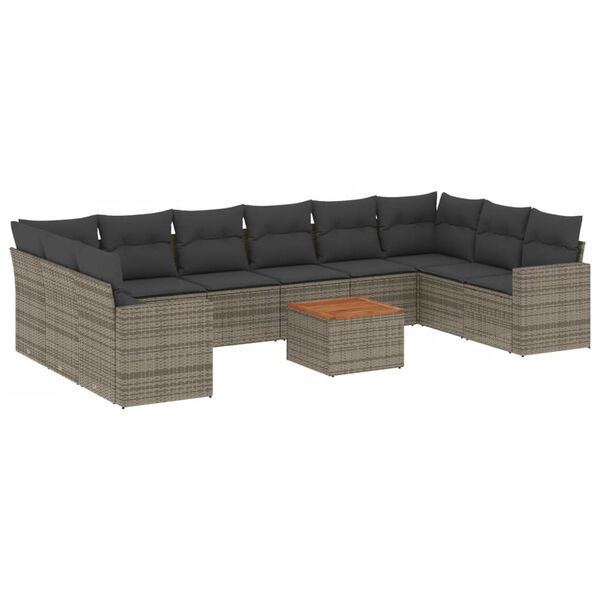 vidaXL 11-delige Loungeset met kussens poly rattan grijs