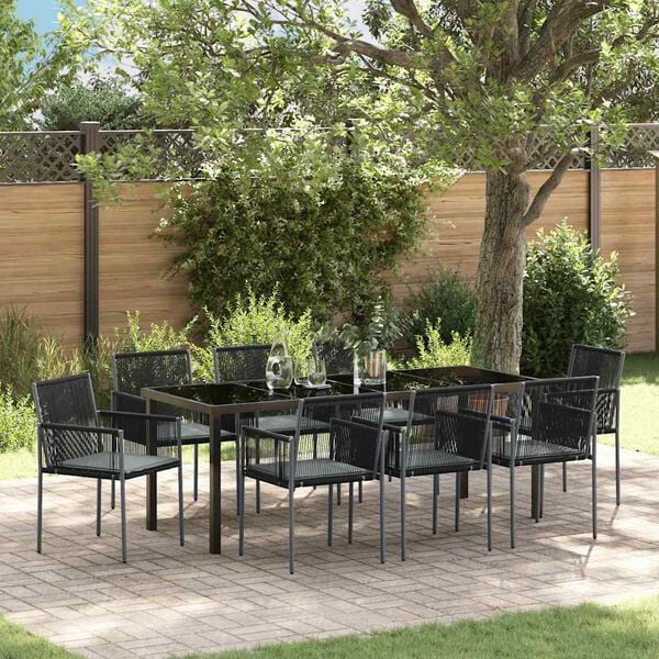 vidaXL Tuin eettafelset 9 pcs Zwart PE Rattan