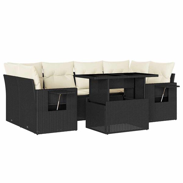 vidaXL 7-delige Loungeset met kussens poly rattan zwart