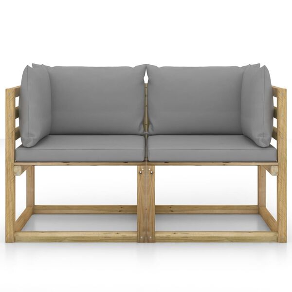 vidaXL Tuinhoekbanken 2 st met kussens groen ge&iuml;mpregneerd grenenhout