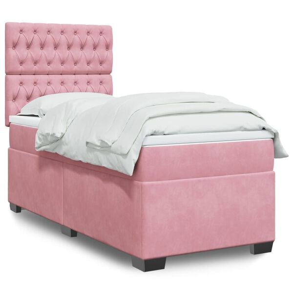 vidaXL Boxspring met matras fluweel roze 80x200 cm