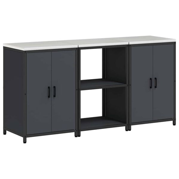 vidaXL Keukenopslag set met plank 3 pcs Antraciet Koudgewalst staal