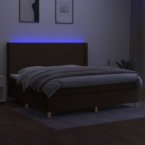 vidaXL Boxspring met matras en LED stof donkerbruin 200x200 cm