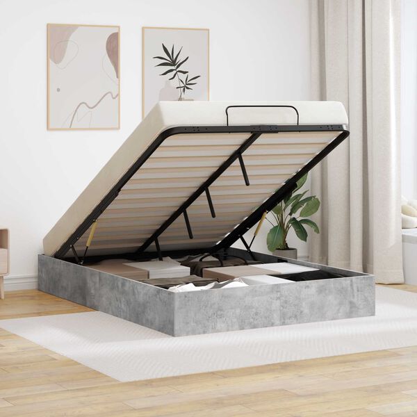 vidaXL Ottoman Bedframe Beton Grijs 120 x 190 cm Bewerkt hout