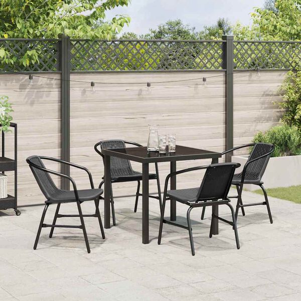 vidaXL Tuin eettafelset 5 pcs Zwart Gepoedercoat staal