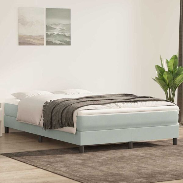 vidaXL Boxspring met matras fluweel lichtgrijs 140x220 cm