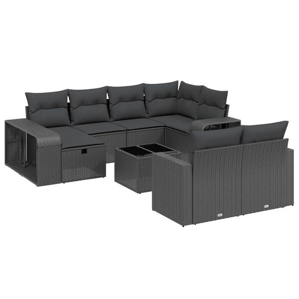 vidaXL 11-delige Loungeset met kussens poly rattan zwart
