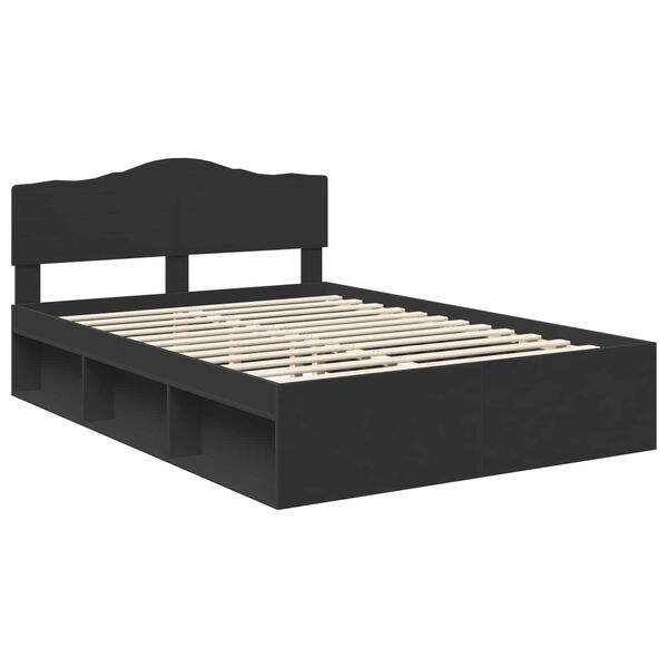 vidaXL Bedframe met hoofdeinde Zwart 160 x 200 cm Massief grenenhout