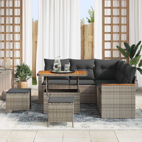 vidaXL Tuinbankenset 8 pcs Grijs poly rattan