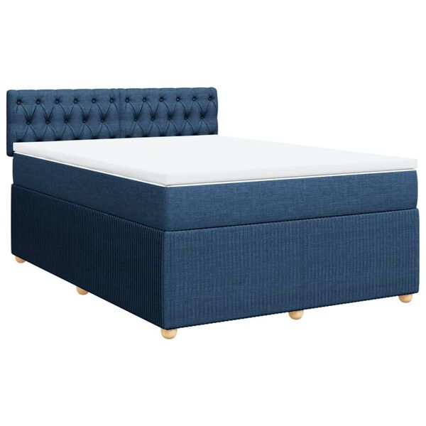 vidaXL Boxspring met matras stof blauw 160x200 cm