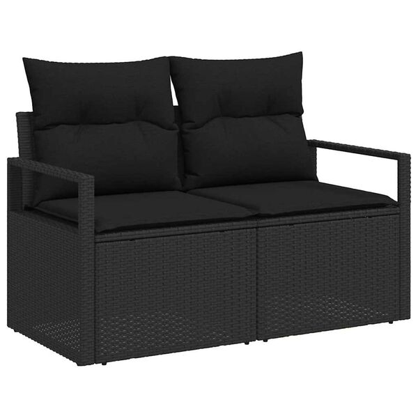 vidaXL Bankstel met kussen met opslag 5 pcs Zwart poly rattan