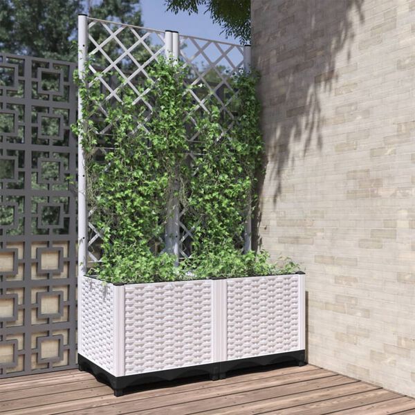 vidaXL Plantenbak met latwerk 80x40x136 cm polypropeen wit