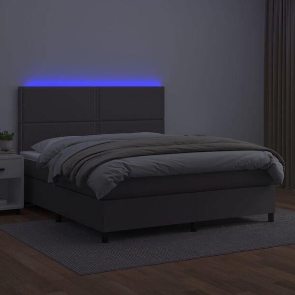 vidaXL Boxspring met matras en LED kunstleer grijs 180x200 cm