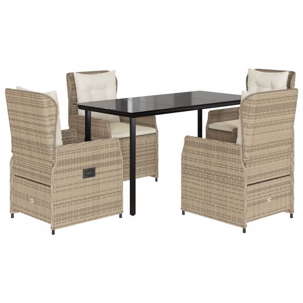 vidaXL 5-delige Tuinset met kussens poly rattan beige