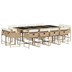 vidaXL 13-delige Tuinset met kussens poly rattan beige
