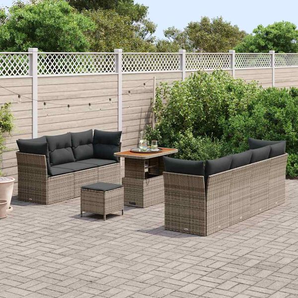 vidaXL Tuin Sofa Set 10 pcs Grijs Poly rattan en gepoedercoat staal