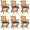 vidaXL Tuinstoelen 6 st met blauwe kussens massief teakhout