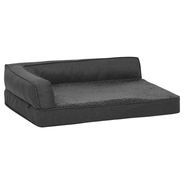 vidaXL Hondenbed ergonomisch linnen-look 90x64 cm fleece donkergrijs