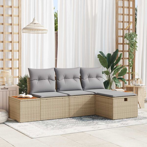 vidaXL Tuin Sofa Set met kussen 4 pcs Beige Poly riet