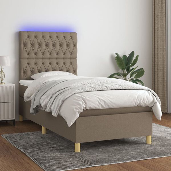 vidaXL Boxspring met matras en LED stof taupe 100x200 cm