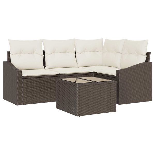 vidaXL Tuinbankenset met kussen 5 pcs Bruin en Crème poly rattan