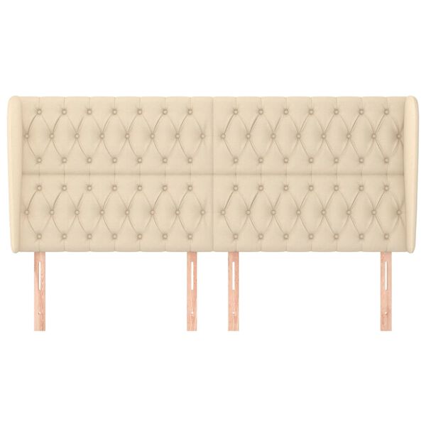 vidaXL Hoofdbord met randen 203x23x118/128 cm stof cr&egrave;mekleurig