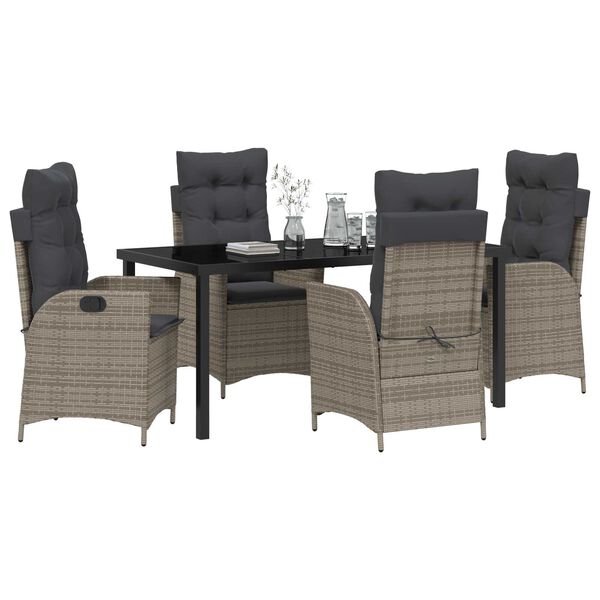 vidaXL Tuin eettafelset met kussen 5 pcs Grijs poly rattan