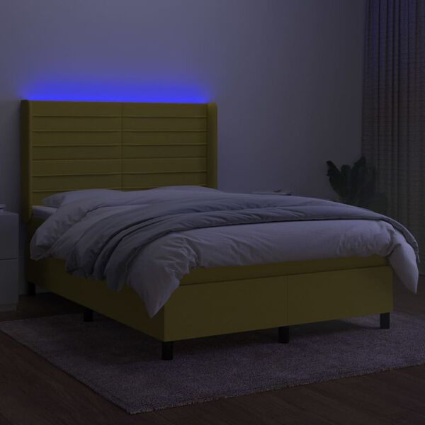 vidaXL Boxspring met matras en LED stof groen 140x190 cm