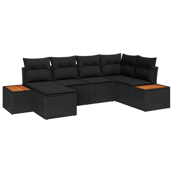 vidaXL Tuin Sofa Set met kussen 6 pcs Zwart poly rattan