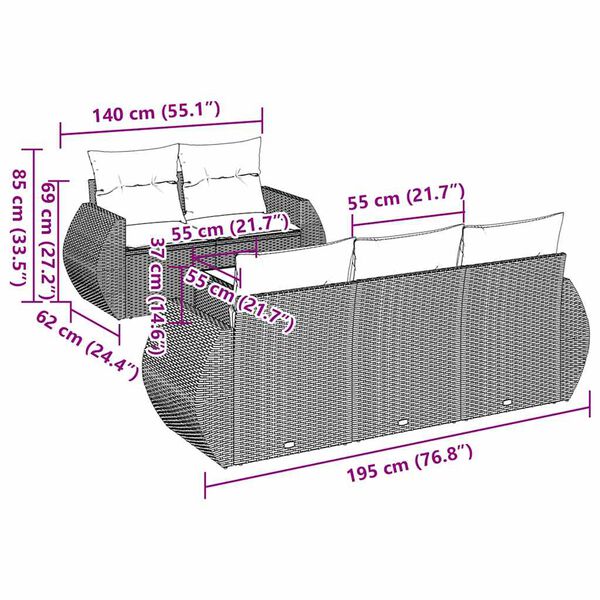 vidaXL 6-delige Loungeset met kussens poly rattan zwart